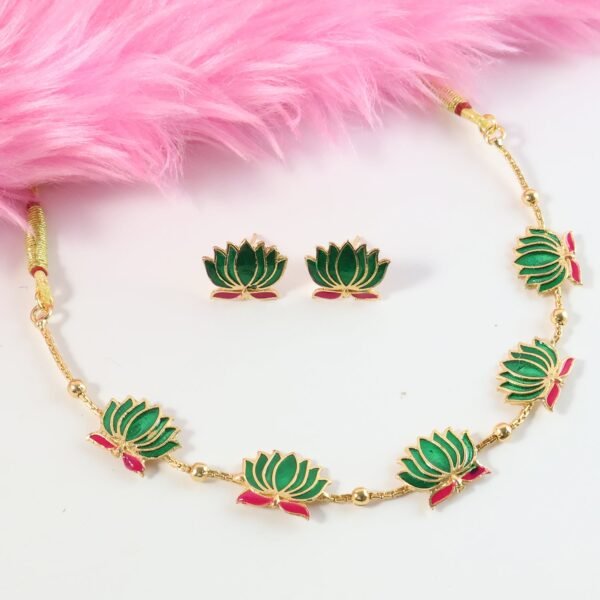 Traditional Green & Lotus Motif Jewellery Set