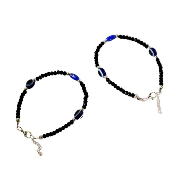 Adjustable Black Bead Evil Eye Protection Bracelet Set (2 Pc)