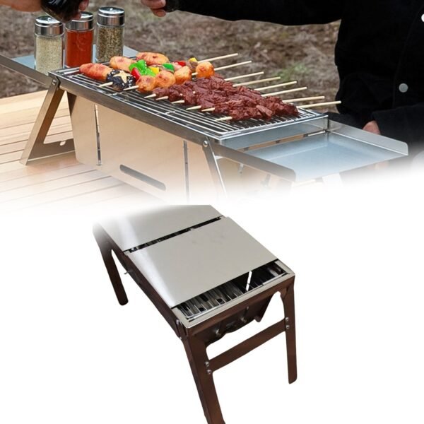 Portable BBQ Barbecue Grill – Stainless Steel Folding Charcoal Grill (1 Set)