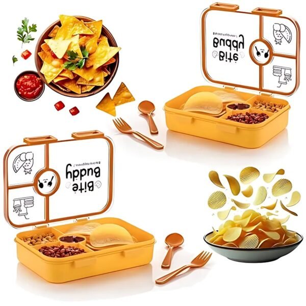 04_5a3cf362-2889-44b8-8983-3c5260e8b4d9.jpg Bite Buddy 4-Compartment Leak-Resistant Plastic Lunch Box with Spoon & Fork