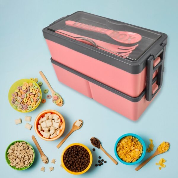 Plastic 2 Layer Leak Proof 3 Compartment Lunch Box for Office  (1 Pc)