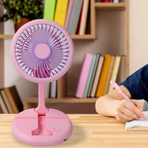 USB Rechargeable Portable Fan with LED Light – Heavy-Duty Foldable Fan