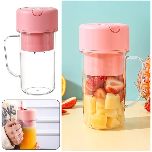 Portable Crusher Juicer With Handle & Straw, USB Rechargeable Multi Blades (420 ML)