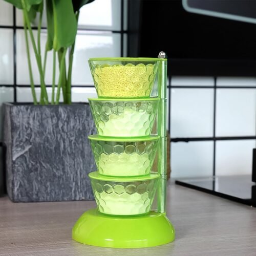 04_746c9bd6-2ef3-4772-994f-1427c9b48be3.jpg 4 Section 360° Rotating Box Plastic Pickle Tower Spice Rack with 4 Spoons 1 Set