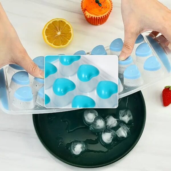 Easy Push -UP ice Tray, With Flexible Silicon Bottom, Heart Shape 18 Cube Trays