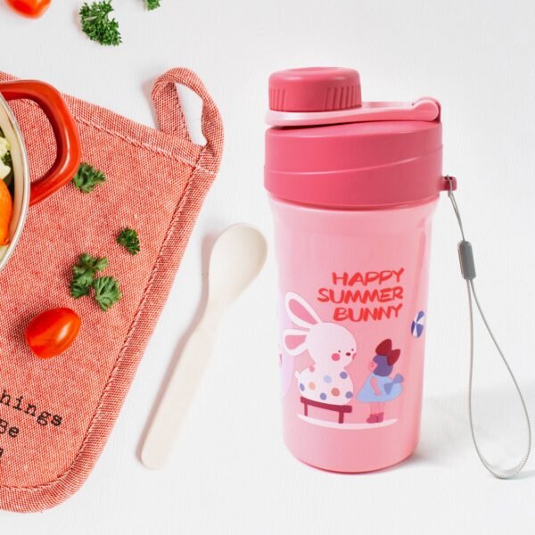 Plastic Lunch Box Leak Proof 2 Compartment with Bottle and Fork (1 Set / Mix Color)
