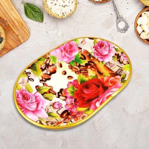 04_76ba68dd-68c6-4fee-9a92-76260ce5a541.jpg Small Plastic Flower Printed Design Serving Tray (1 Pc / 27 x 18 CM / Mix Color)