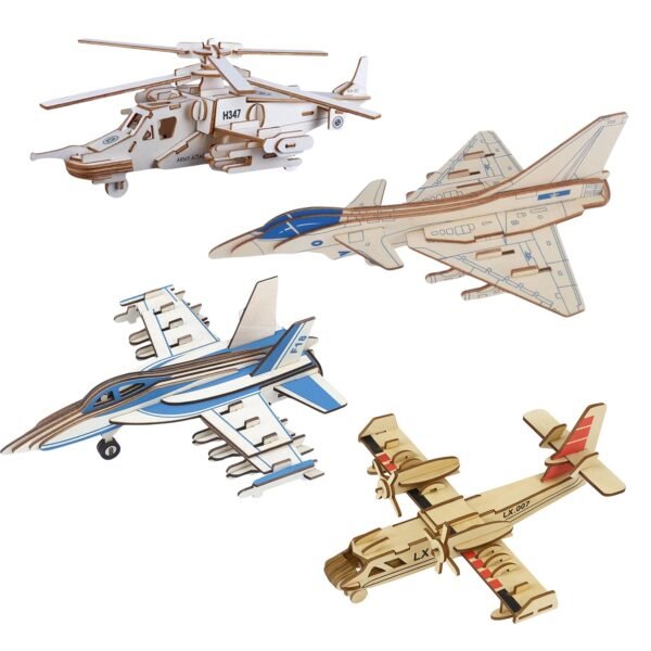 3D Wooden Aircraft Puzzle DIY Assembly Kit (Mix Design – 1 Set)