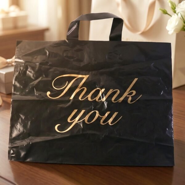 Premium Black Thank You Printed Plastic Carry Bag 30 × 39 Cm (1 Pc)