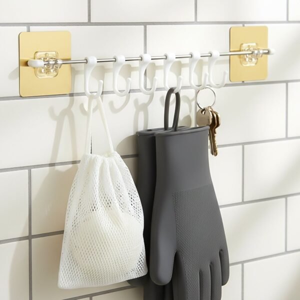 Wall Mounted Adhesive Kitchen Utility Hook Rack (1 Set)