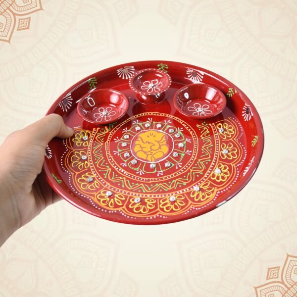 04_9873c3f3-bc61-4ed7-9e5e-f19fdf0cbffe.jpg Hand-Painted Decorative Pooja Thali with Ganesha Motif and Diyas
