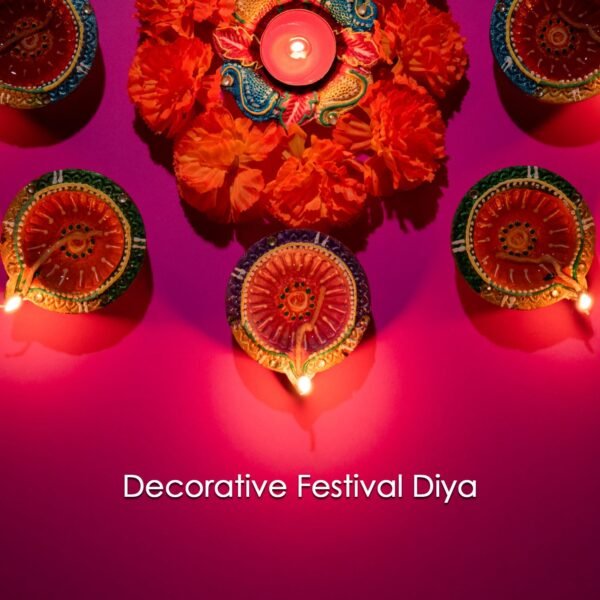 Decorative Hand Painted Clay Puja Diya (6 Pcs Set/ Mix Design)