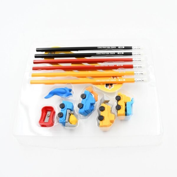 04_9b3f4ec8-6518-4ae6-aa0b-9da7b90b7ea0.jpg Pencil and Eraser Set, Construction Truck Theme Stationery Kit Includes 6 Pencils, 4 Erasers, 1 Sharpener, 1 Ruler Bookmark, 1 Pencil Cap Stationary For Birthday Gifts for Kids, Birthday Return Gifts (13 Pc set)
