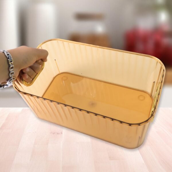 Premium Ribbed Transparent Storage Basket with Gold Handle 25×14 cm 2 Pc