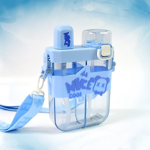 2in1 Dual Compartment Water Bottle with Straw & Adjustable Shoulder Straps (1 Pc/Multi color)