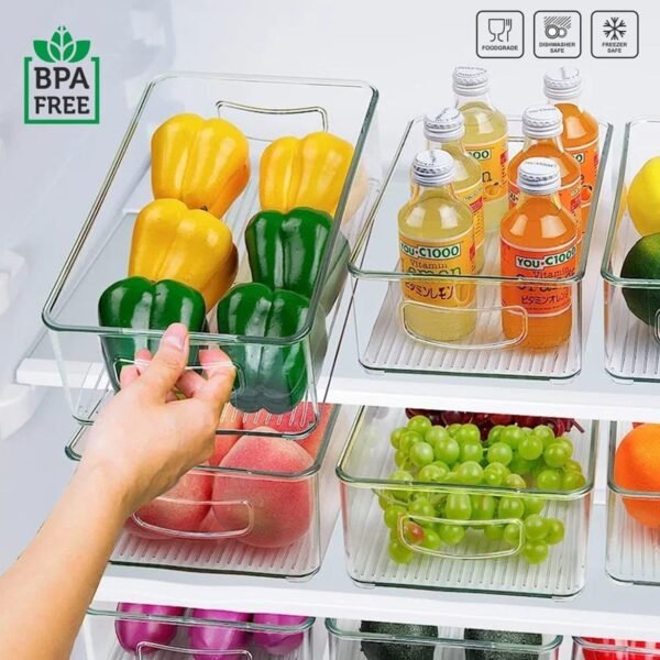 Plastic Refrigerator Organizer Bins, 1 Stackable Fridge Organizers with Handle, Clear Organizing Food Fruit Vegetables Pantry Storage Bins for Freezer kitchen Cabinet Organization and Storage (1 Pc Mix Color)