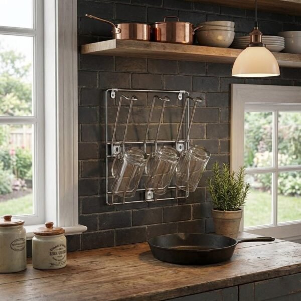 Wall-Mounted Stainless-Steel Cup & Mug Holder Rack (25 x 25 cm, 1 Pc)