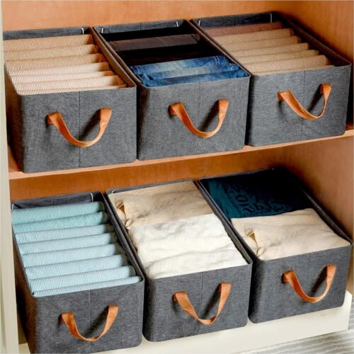 Foldable Storage Box Handles Cotton Linen Organizer for Nursery  45 cm