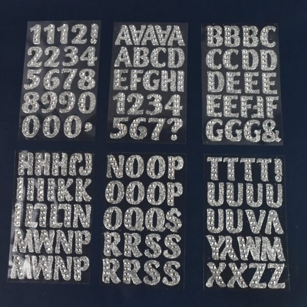 04_ad8033f7-c4c6-4da8-8c03-4a612d792e59.jpg Silver Gem Letter & Numbers Stickers 1 Inch Letters, 130 Count (Pack of 6 Sheets)
