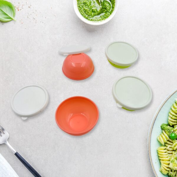 Multipurpose Small Round Plastic Bowl / Katori With Lid,  Chutney Bowl (4 Pcs Set)