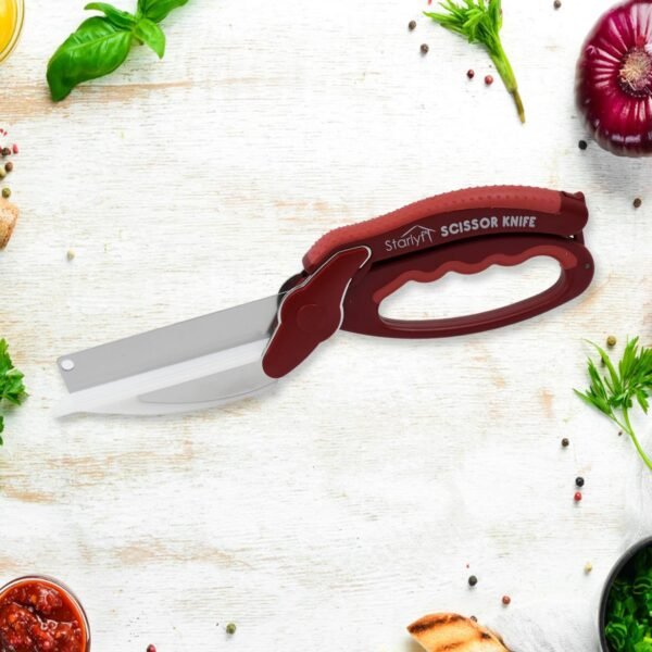 2-in-1 Kitchen Scissor – Spring Locking Knife & Chopping Board (1 Pc)