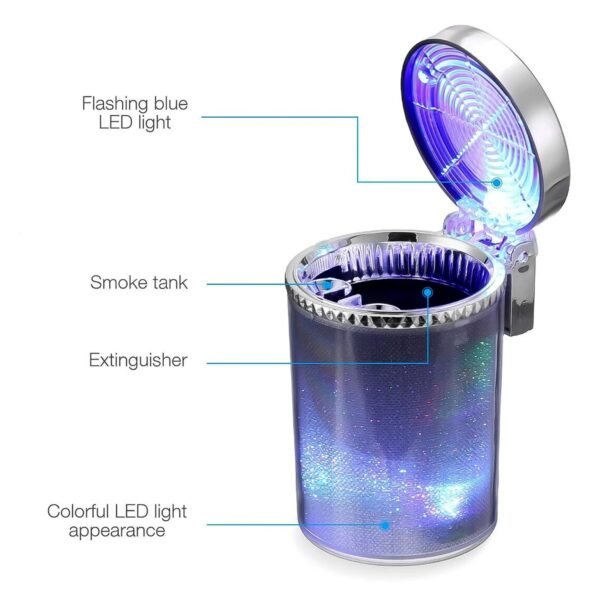 Premium Quality LED Illuminated Car Ashtray with Lid and Detachable Holder (1 Pc)