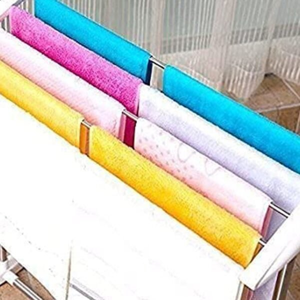 04_c72bb03f-50e4-45f2-b155-b920581070fd.jpg Multi-Functional Single Tier Mobile Towel Foldable Rack for Cloth and Towel / Stainless Steel and Plastic Made Mobile Towel and Cloth Rack Holder Indoor / Outdoor Standing Movable Cloth Dryer Rack, Balcony Cloth Drying Stand