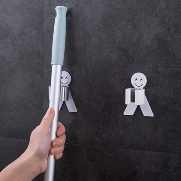 Smile Face Wall Mounted Brush and Broom Holder Seamless Mop Hook Organizer (1Pc)