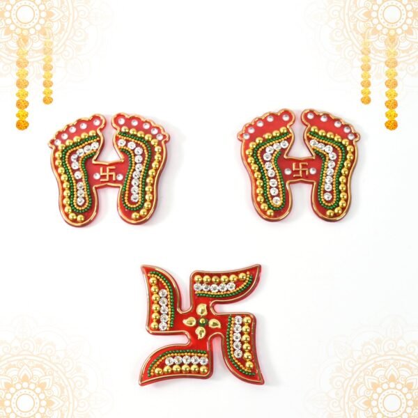 Decorative Laxmi Charan (Pagla) & Swastik Combo Set (3pc Set)