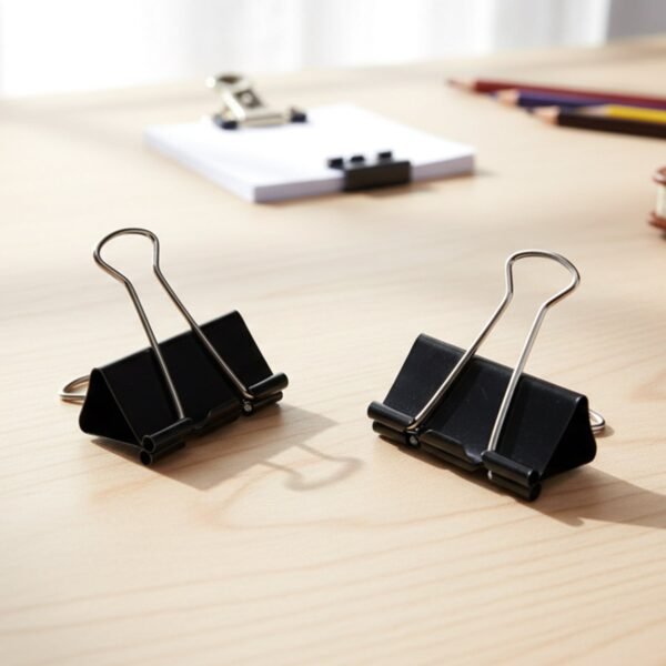 Black Metal Binder Clips (15 MM, 12 Pieces Set)