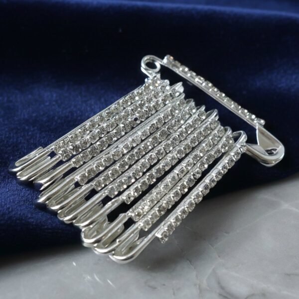 Decorative Silver Finish Safety Pin Brooch Set (12 Pc Set)