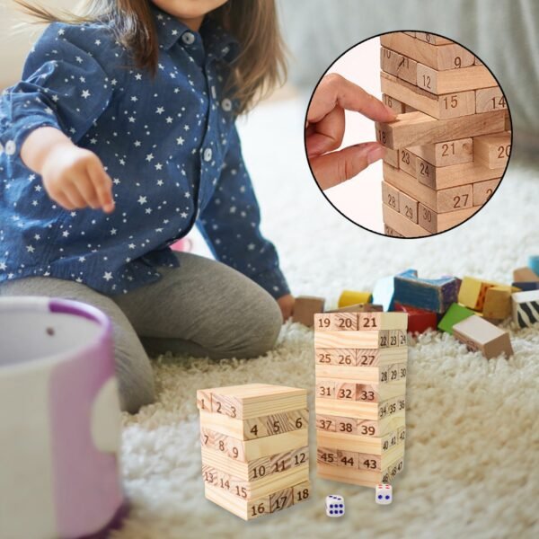 04_d6a28a05-8032-4f85-9bde-c67273754cd0.jpg Wooden Tumbling Stacking Tower Game, Zenga tower (48 Pcs Blocks 2 Dices)