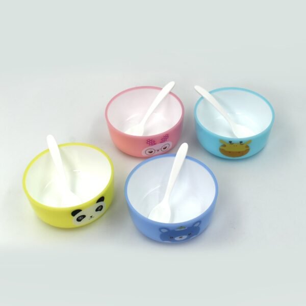 Plastic Animal Cartoon Bowl Set – 4 Pieces with Spoons for Kids (Assorted Color)