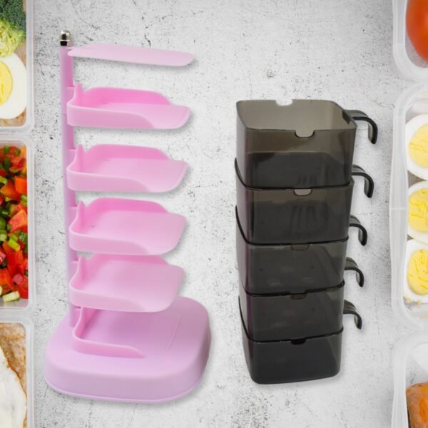 04_e366a450-ec1f-4fa9-b9f5-c3b8704cbdcc.jpg Rotating Spice Jars Vertical Rotatable Seasoning Box 5 Section / Tier 5 Spoon (1 Set)