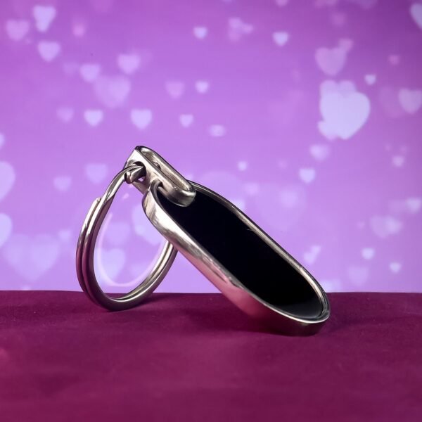 Elegant Black & Silver Oval Metal Keychain (1 Pc)