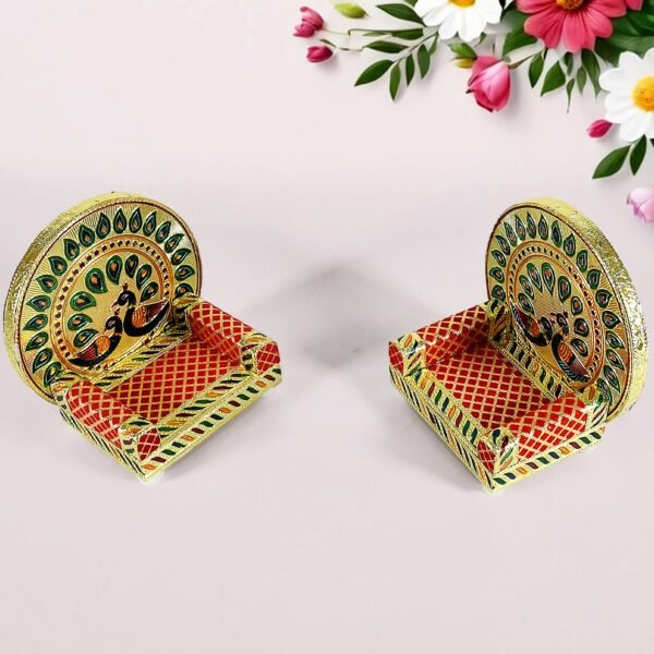 04_e9a70fdd-32d2-4473-8228-f38515ffbf23.jpg Meenakari Work Laddu Gopal Singhasan / Sihasan for Pooja Mandir Wooden Krishna Ladoo Bal Gopal Sofa Asan, Home Decorative Premium Look Decorative Singhasan Suitable For Home, Office, Restaurant (2 Pc Set)