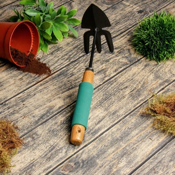 2 IN 1 DOUBLE HAND HOE GARDENING TOOL WITH WOODEN HANDLE