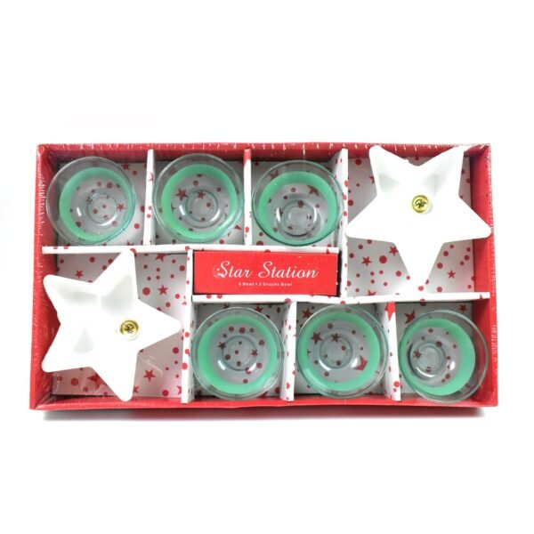 Star Station 6 Pc Glass Bowl & 2 Pc Plastic Star Snack Bowl Set (8 Pcs Set)