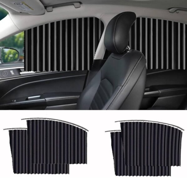 Car Window Curtain Sunshade | 4 Pcs Set with Hooks & Tapes
