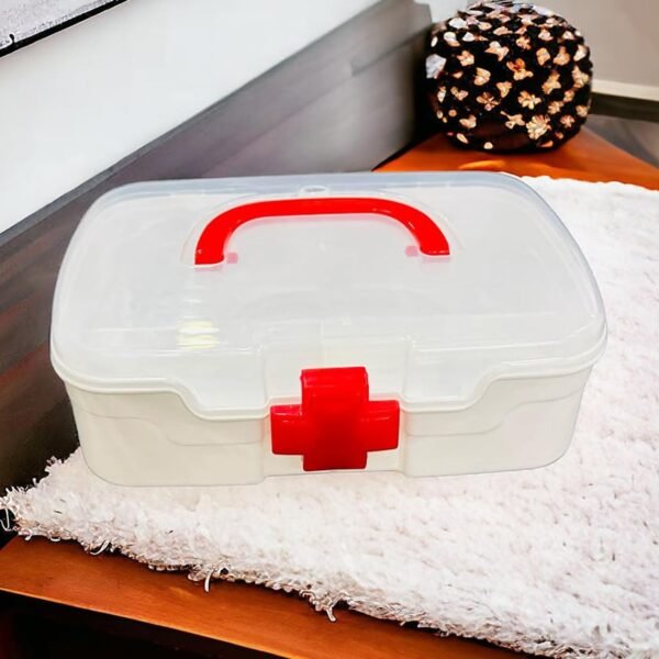 3-Compartment First Aid Box – Portable Medicine Storage with Tray & Clear Lid