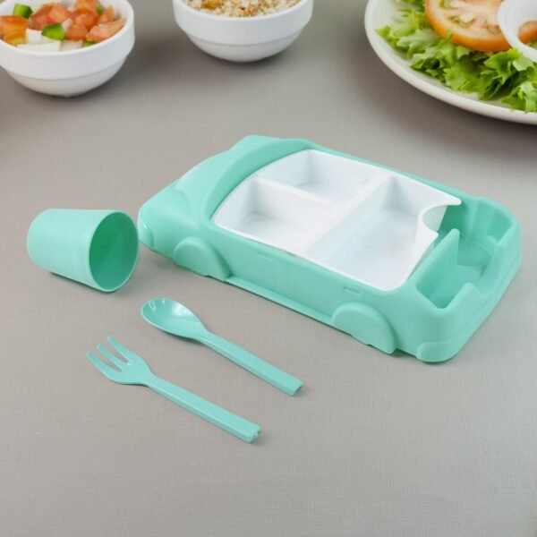 Kid's Car Shaped Plates Cup / Lunch Box Dinnerware (4 Pcs Set / 1000 ML Lunch Box)