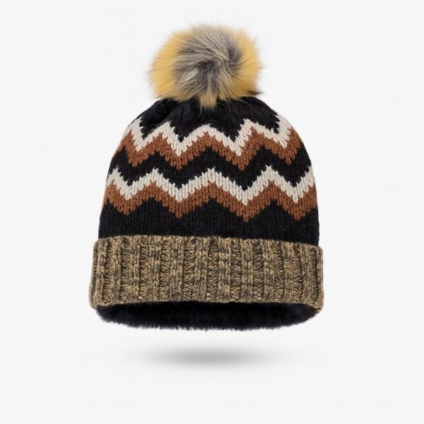 Winter Woolen Knitted Black Inside Fur Beanie Cap (1 Pc / Mix Design & Color)