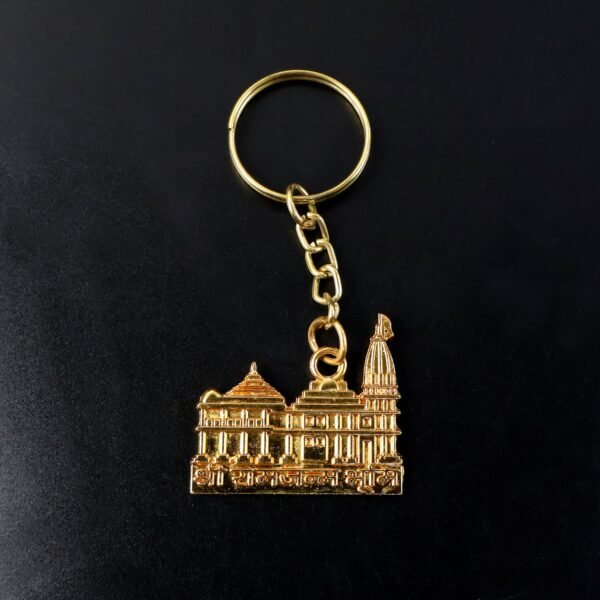 Premium Golden Metal Ram Mandir Keychain (1 Pc)