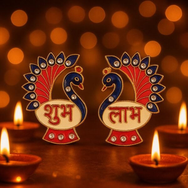 Decorative Peacock Design Shubh Labh Wall Hanging (2 Pc)