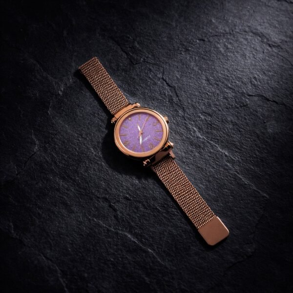 Elegant Rose Gold Mesh Strap Analog Wrist Watch for Women (1 Pc)