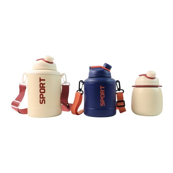 Sports Vacuum Bottle with Shoulder Strap 1 Pc Stylish Mix Design & Size