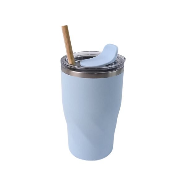 Stainless Steel Insulated Coffee Mug With Wooden Straw, Tumbler (350ml Approx)