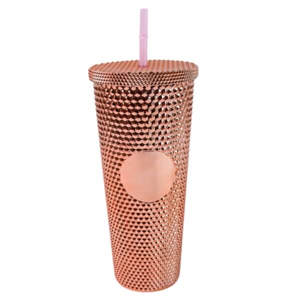 Studded Cup Tumbler Straw Lid - Plastic Double Walled Cold Cup for iced Coffee