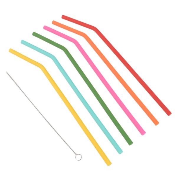 Reusable Silicone Straws Flexible Drinking Straws with Cleaning Brush (7 pc)