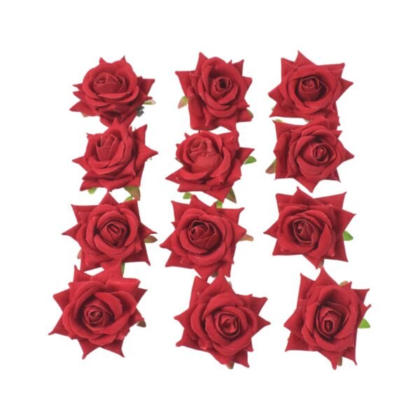 Flower Rose Hair Pin/Clip – Velvet Flower Design (12 Pcs Set, Red Color)